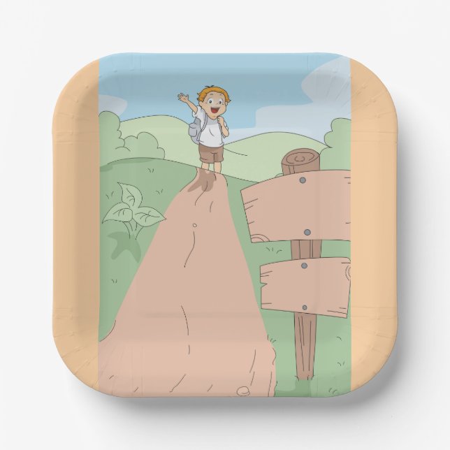 Little Explorer Hiking Adventure Paper Plate (Front)