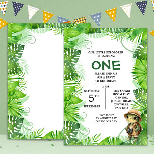 Little Explorer Jungle Theme 1st Birthday  Invitation
