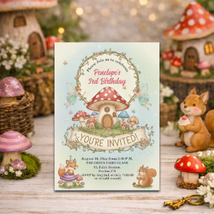 Little Fairies House Mushrooms 3rd Birthday Party Invitation