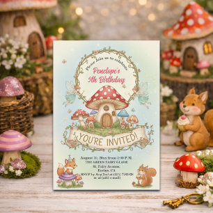 Little Fairies House Mushrooms 5th Birthday Party Invitation