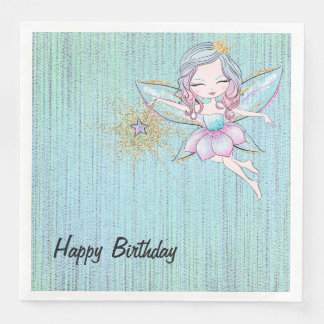 Little Fairies in Pink and Blue Birthday Napkin