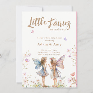 Little Fairies Twin Girl Baby Shower Invitation