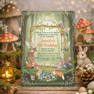 Little Fairies Whimsical Forest 9th Birthday Party Invitation