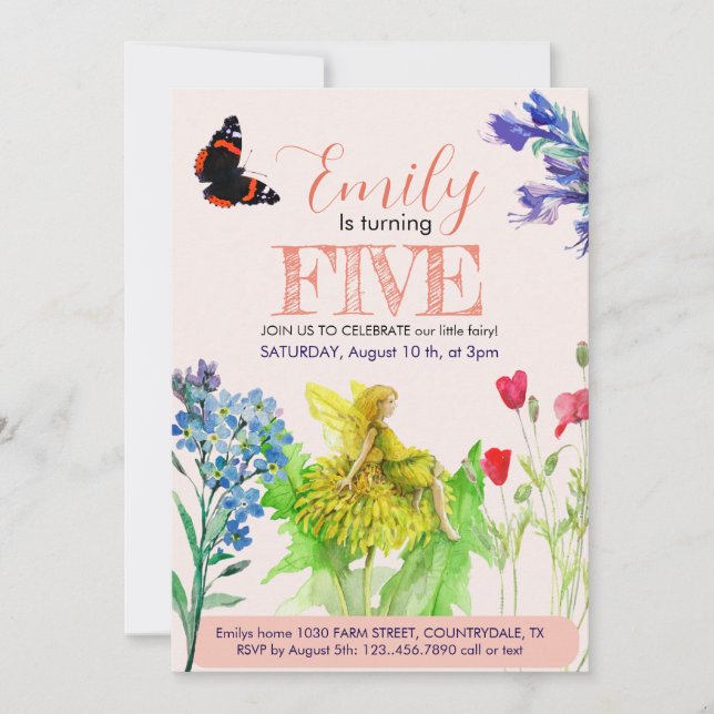 Little fairy and wildflowers invitation (Front)