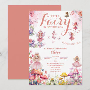 little fairy baby shower blush roses floral pink  invitation