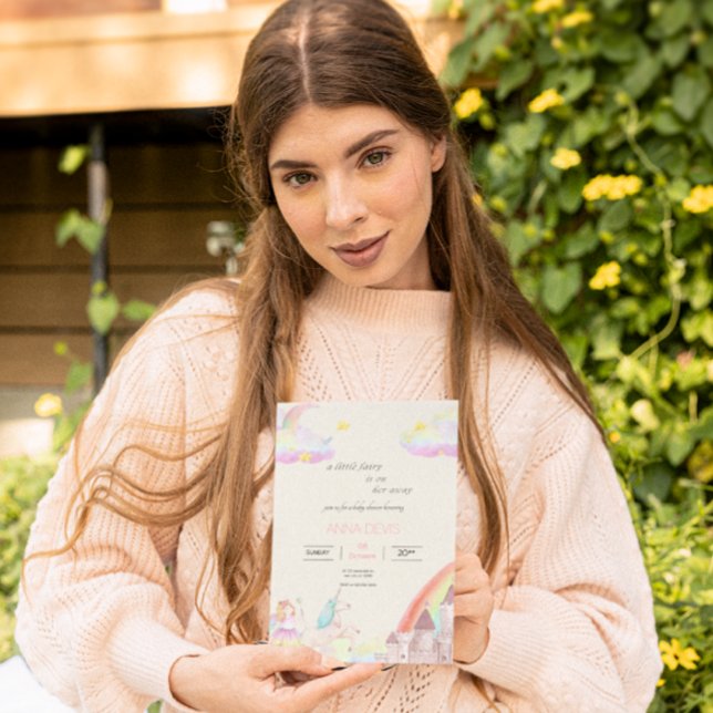 Little Fairy Beige Pink watercolor baby shower  Invitation (Creator Uploaded)