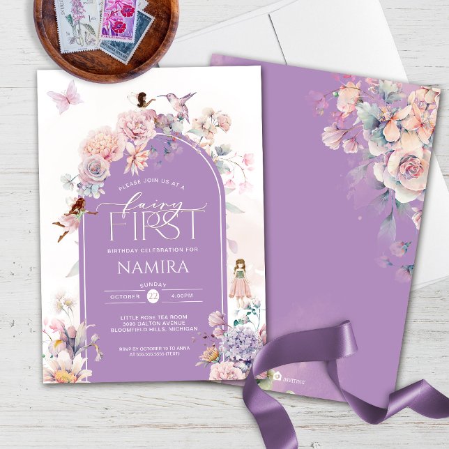 Little Fairy First Birthday Pink Purple Floral Invitation (Creator Uploaded)
