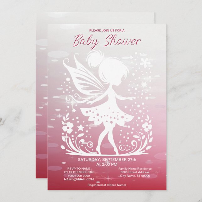 Little Fairy Floral Baby Shower Invitation (Front/Back)