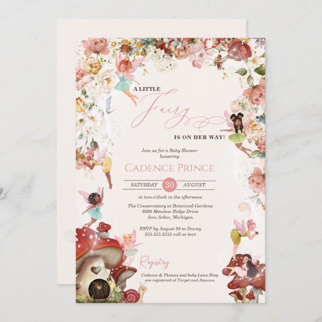 Little Fairy Garden Bloom Baby Girl Shower Invitation (Front/Back)