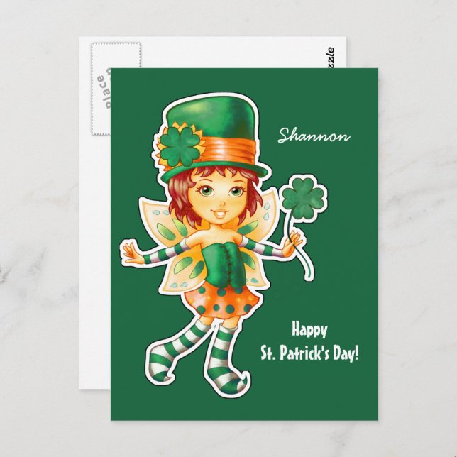 Little Fairy Irish Girl St. Patrick's Day Custom Postcard (Front/Back)