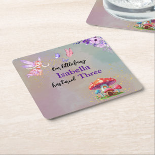 Little Fairy Mushroom House Butterflies Any Age Square Paper Coaster