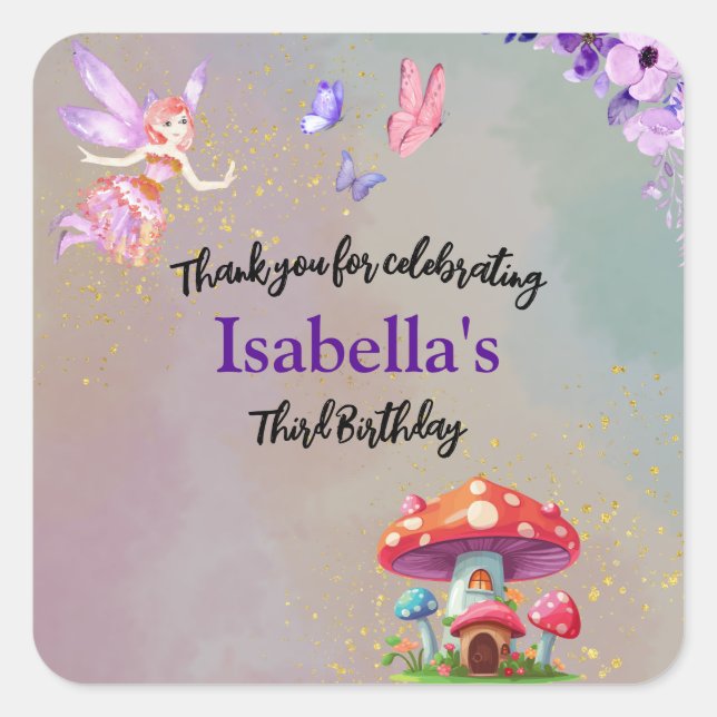 Little Fairy Mushroom House Butterflies Any Age Square Sticker (Front)