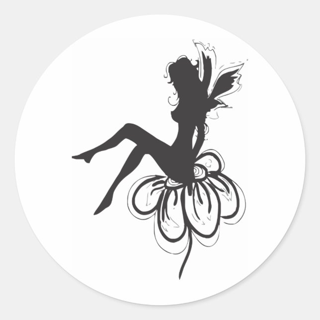 Little Fairy on a Flower Classic Round Sticker (Front)