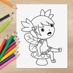Little Fairy on a Toadstool - Colouring Page Rubber Stamp