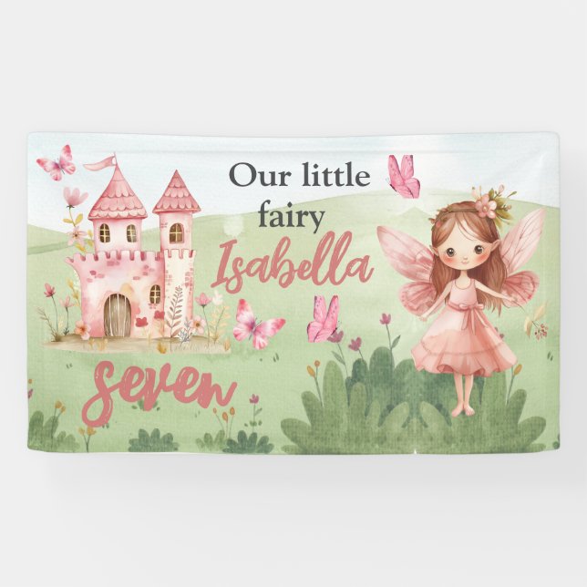 Little Fairy Pink Castle Butterfly Any Age  Banner (Horizontal)
