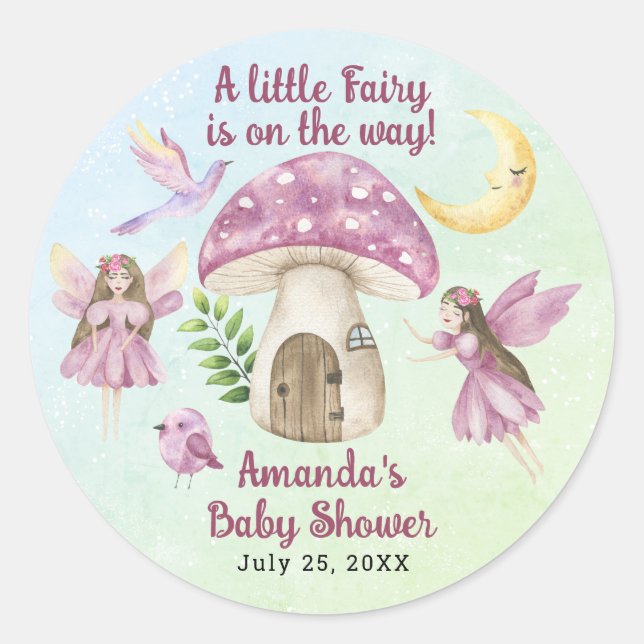 Little Fairy Whimsical Baby Shower Classic Round Sticker (Front)