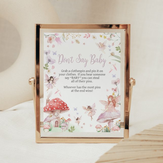 Little Fairy Whimsical Baby Shower Don't Say Baby Poster (Whimsical Little Fairy Baby Shower Don't Say Baby Sign)