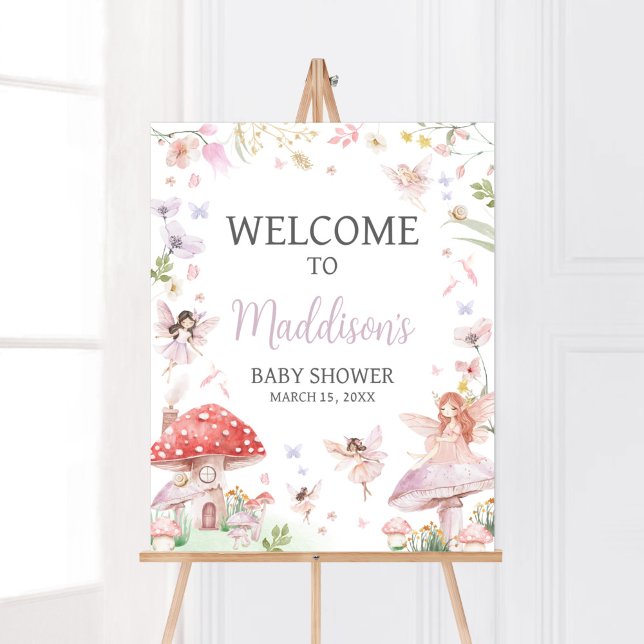 Little Fairy Whimsical Baby Shower Welcome Poster (Whimsical Little Fairy Baby Shower Welcome Sign)