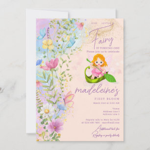 Little Fairy Wildflowers Magical Girl 1st Birthday Invitation