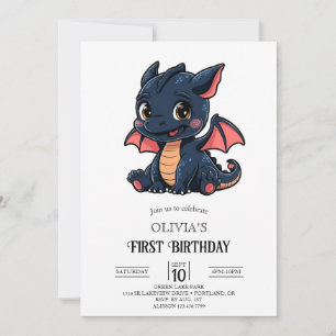 Little Fantasy Digital Dragon 1st Birthday Invitation