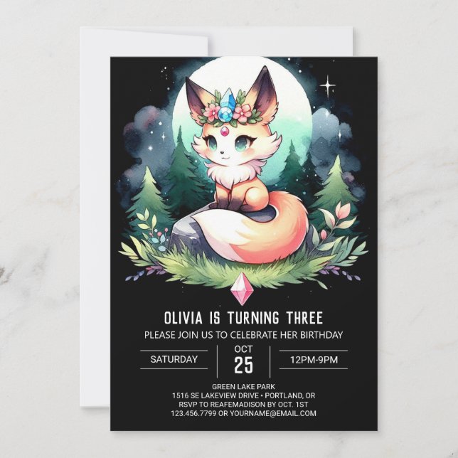Little Fantasy Fox Birthday digital  Invitation (Front)