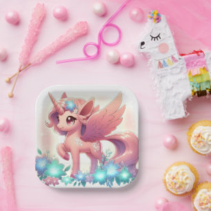 Little Fantasy Unicorn Baby Shower Paper Plate