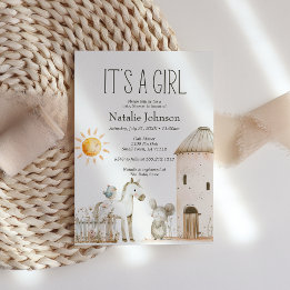 Little Farm Nursery Animals Girl Baby Shower Invitation