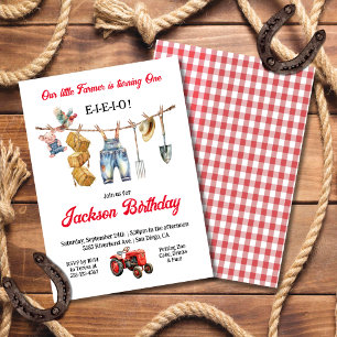 Little Farmer Clothesline 1st Birthday Party Invitation