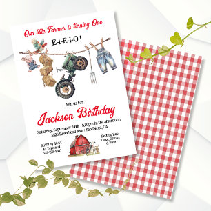 Little Farmer Clothesline Birthday Party Invitation