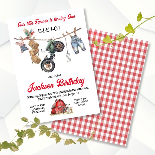 Little Farmer Clothesline Birthday Party Invitation (Creator Uploaded)