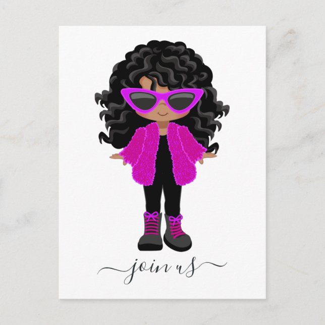 Little Fashion Black Girl Party Invitation Postcard (Front)