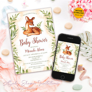 Little Fawn Botanical Baby Shower Invitation