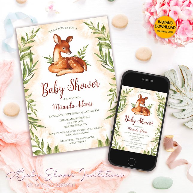 Little Fawn Botanical Baby Shower Invitation (Creator Uploaded)