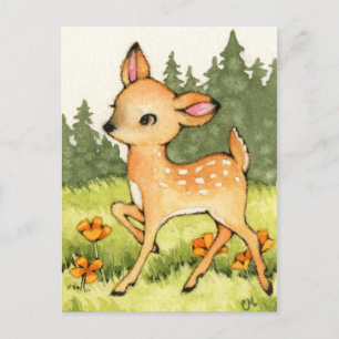 Little Fawn - Cute Deer Art Postcard