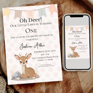 Little Fawn Woodland First Birthday Invitation