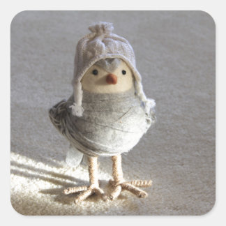 Little Felt Birdie with Hat Square Sticker