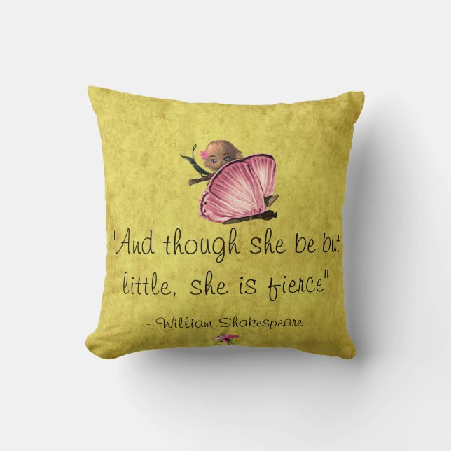 Little Fierce Quote Fairy Butterfly Throw Pillow (Front)