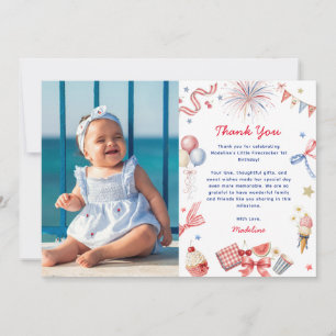 Little Firecracker 1st Birthday Photo Thank You Card