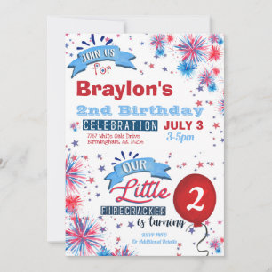 Little Firecracker 2nd Birthday Invitation