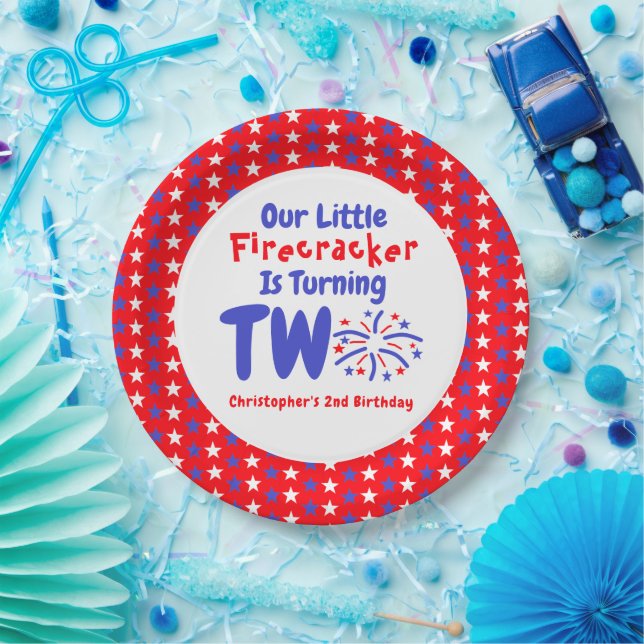 Little Firecracker 2nd Birthday Paper Plate (Party)