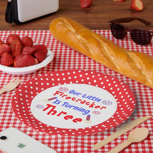 Little Firecracker 3rd Birthday Paper Plate (Picnic)
