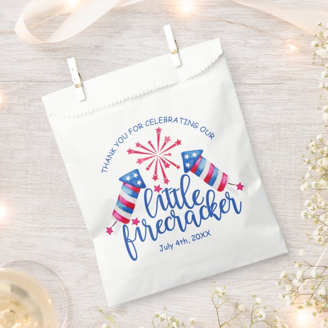 Little Firecracker 4th July First Birthday Party Favour Bag (Clipped)
