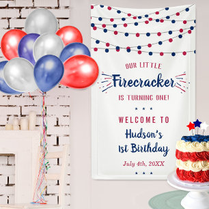 Little Firecracker 4th Of July 1st Birthday Banner