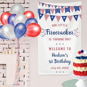 Little Firecracker 4th Of July 1st Birthday Banner