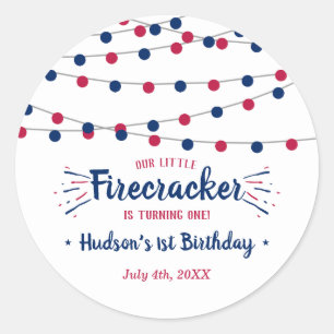 Little Firecracker 4th Of July 1st Birthday Classic Round Sticker