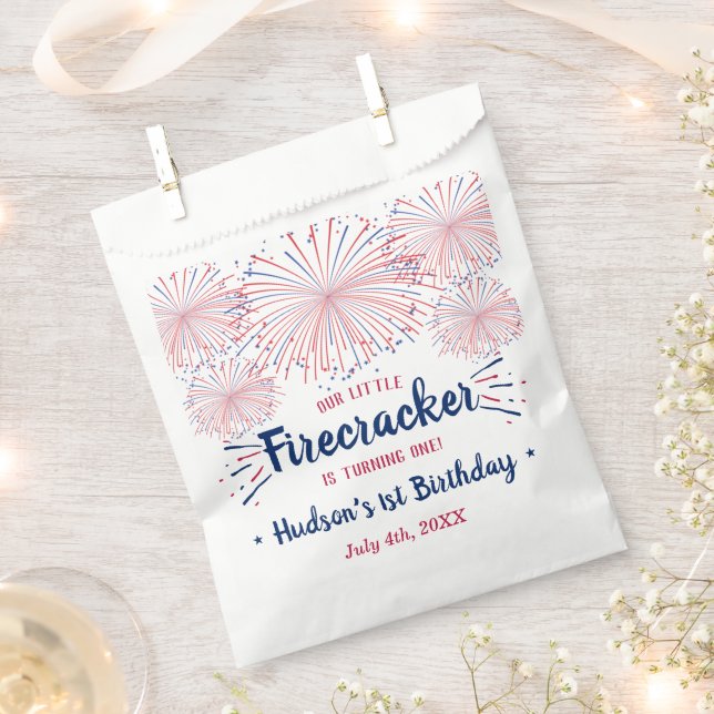 Little Firecracker 4th Of July 1st Birthday Favour Bag (Clipped)