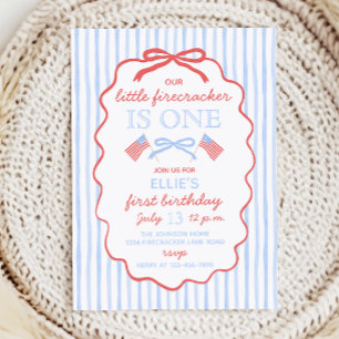 Little Firecracker 4th of July 1st Birthday Invitation