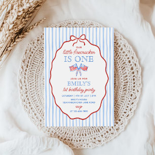 Little Firecracker 4th of July 1st Birthday Invitation
