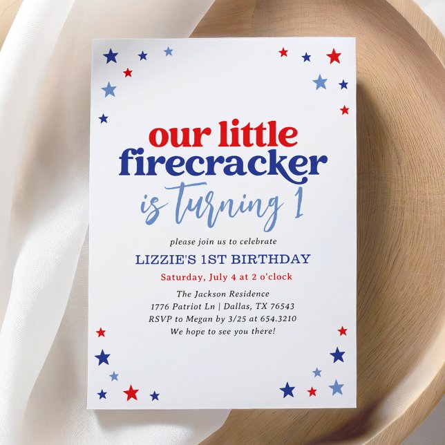 Little Firecracker 4th of July 1st Birthday Invitation (Creator Uploaded)