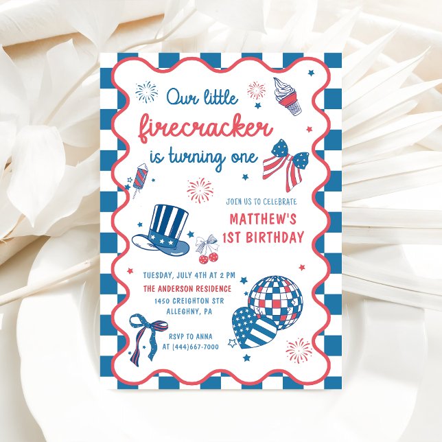 Little Firecracker 4th of July 1st Birthday Invitation (Creator Uploaded)